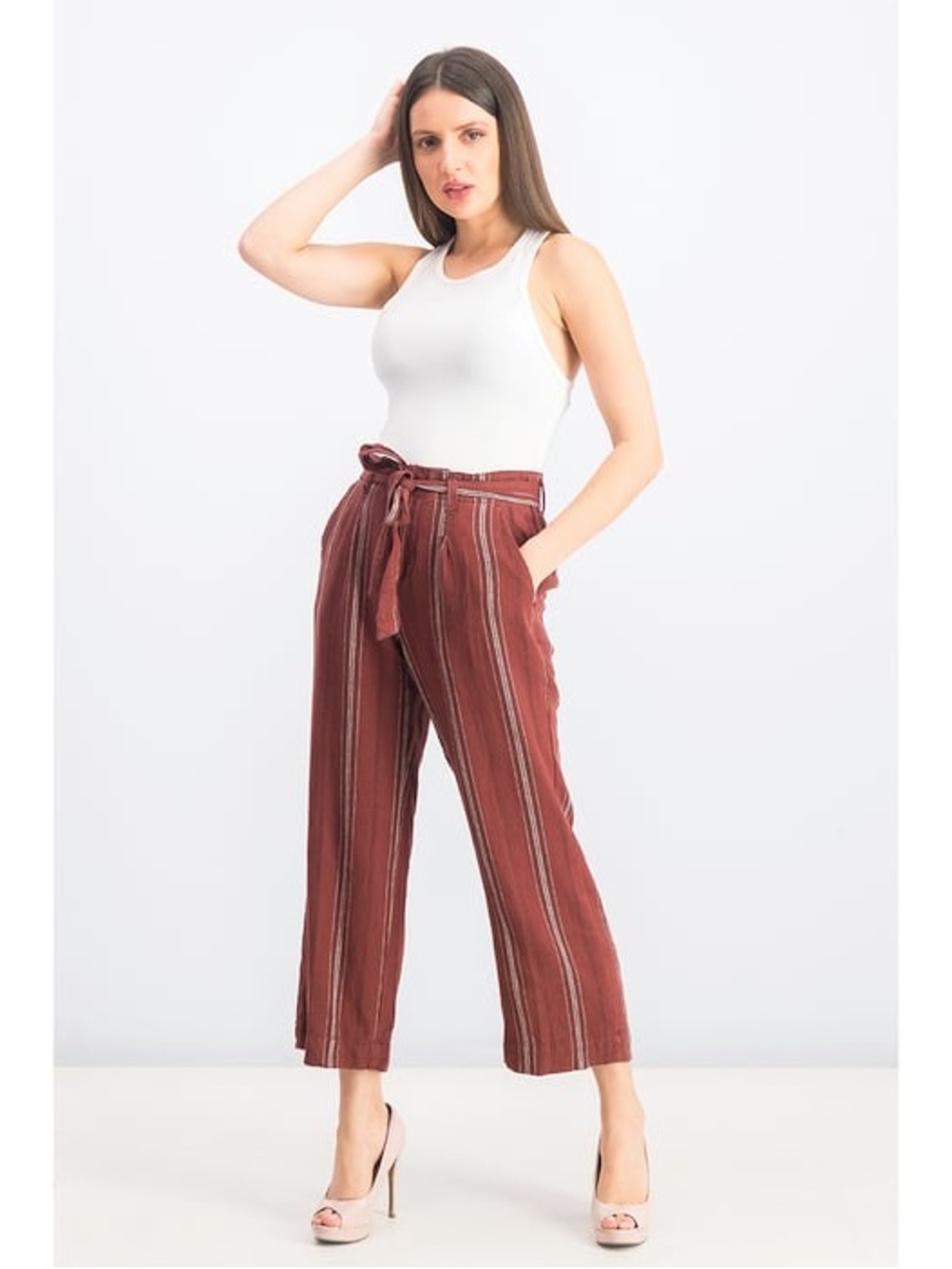 Sanctuary linen blend merlot striped pants, size 29